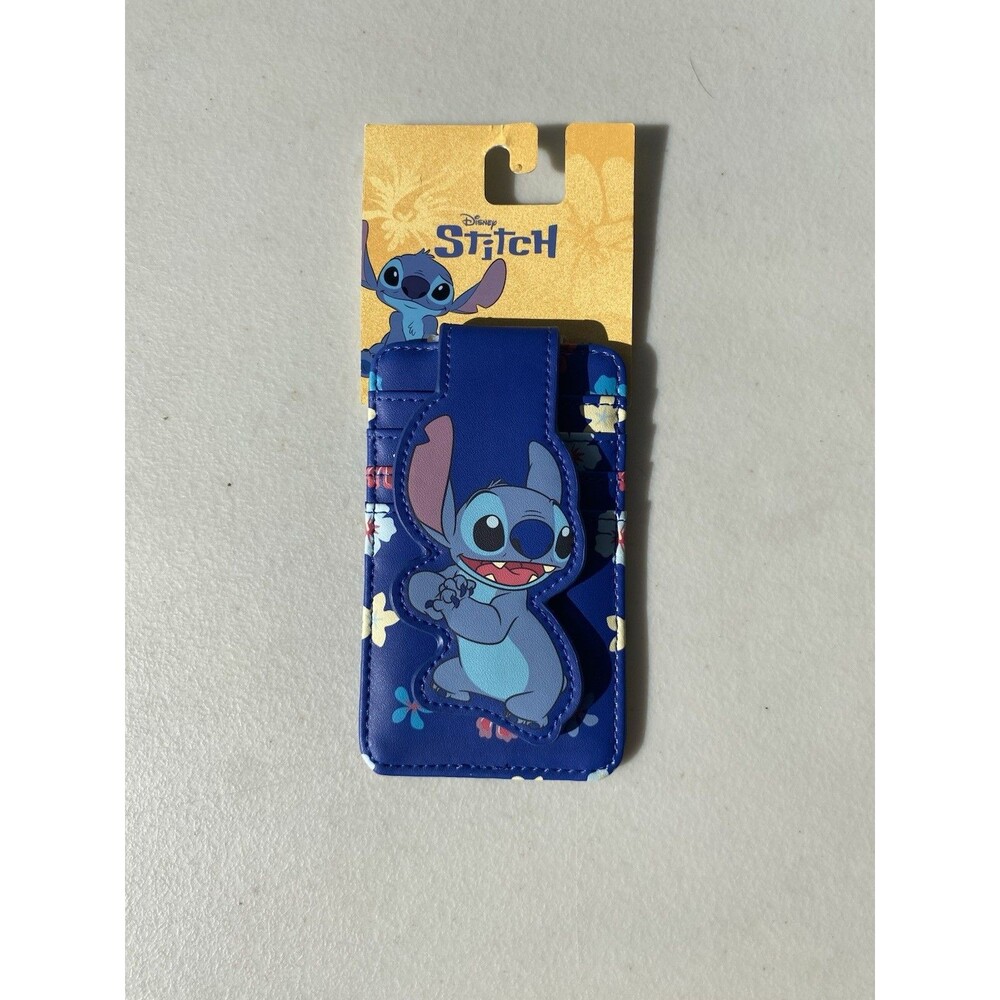Disney Stitch Blue Floral Card Holder Wallet ID Holder Snap Magnetic Closure NWT